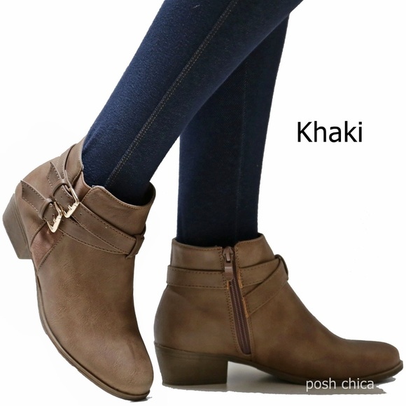 New Taupe Western Ankle Booties Low Heel Boots - Picture 2 of 2